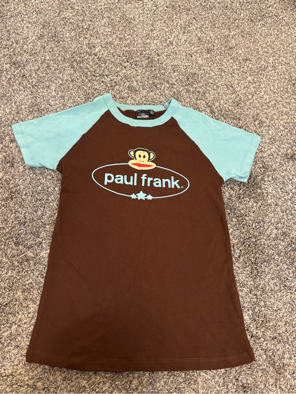 NWOT Women’s Paul Frank Brown & Light Blue Raglan Tee Sz Large with Julius Logo